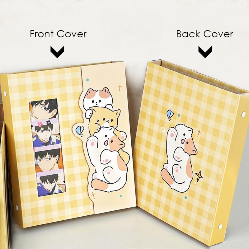 baskiss A5 Kpop Photocard Binder with 30 4-Pocket Pages and One Divider, Cute 120 Pockets 6 Ring Card Holder Album Snug Fit for Standard Idol Photocards, Polaroids, Photos (Yellow Kitten) - Image 2